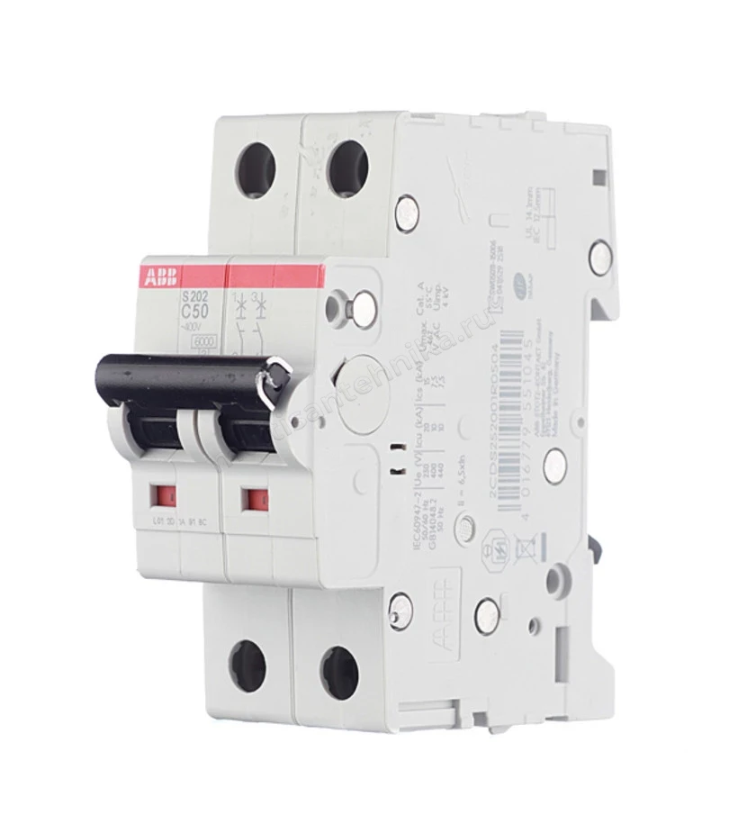 Автоматический выключатель ABB 2-полюсный S202 C50 2CDS252001R0504