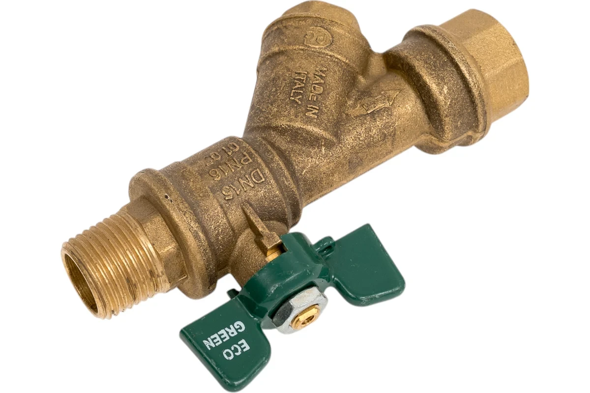 Кран шаровой для воды Bugatti с фильтром Eco Valve Rp1/2" x R1/2" DN15 PN20 743G 0743G04