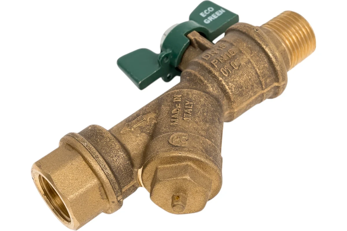 Кран шаровой для воды Bugatti с фильтром Eco Valve Rp1/2" x R1/2" DN15 PN20 743G 0743G04