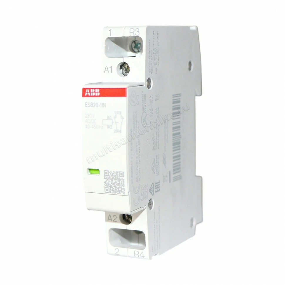 Контактор ABB ESB20-11N-06 модульный (20А АС-1, 1НО+1НЗ), катушка 230В AC/DC 1SBE121111R0611