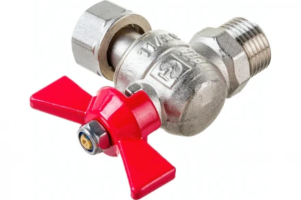 Шаровый кран VALTEC BASE угловой с накидной гайкой, 1/2 внутренняя-наружная VT.267.N.0404