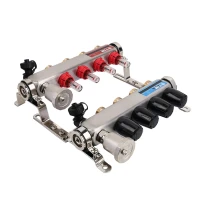 Коллекторная группа TIM со встр. расходмерами 1"х3/4" 6 вых. нерж. сталь квадратный KCS5006