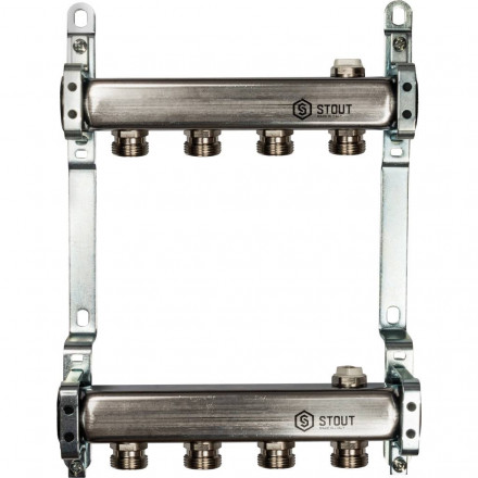 Коллектор STOUT из нержавеющей стали для радиаторной разводки 4 вых. SMS 0923 000004