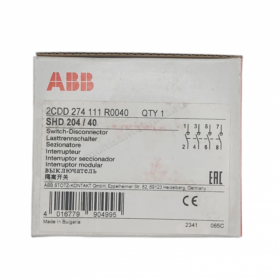 Рубильник ABB 4-полюсный SHD204/40 красный рычаг 2CDD274111R0040