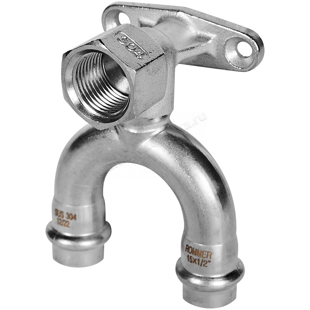 Угольник Rommer проходной настенный с креплением ВПр-ВР 15x1/2" RSS-0012-001512