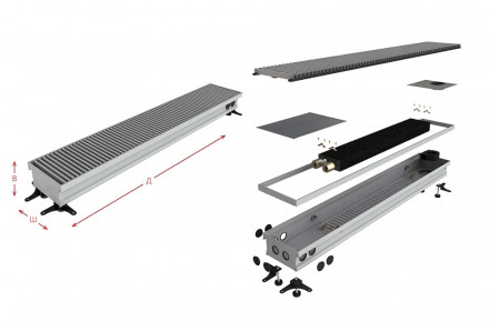 Конвектор ASKON внутрипольный водяной КВП 65/150/2100 АСКОН без вентилятора (с решеткой)