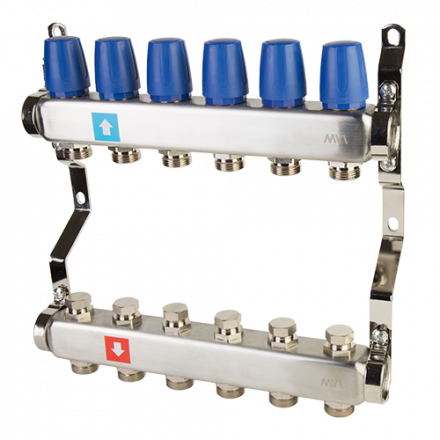 Коллекторная группа MVI из нержавеющей стали в сборе без расходомеров, 6 выходов MS.406.06