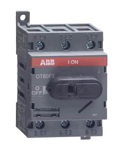 Рубильник ABB OT80F3 до 80А 3х-полюсный для установки на DIN-рейку или монтажную плату с резервной ручкой 1SCA105798R1001
