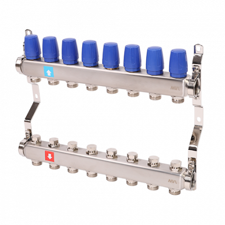 Коллекторная группа MVI из нержавеющей стали в сборе без расходомеров, 8 выходов MS.408.06