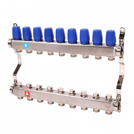 Коллекторная группа MVI из нержавеющей стали в сборе без расходомеров, 9 выходов MS.409.06