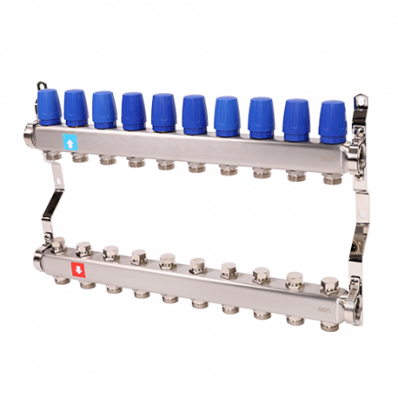 Коллекторная группа MVI из нержавеющей стали в сборе без расходомеров, 10 выходов MS.410.06