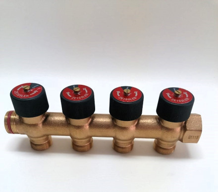 Коллектор TIM распределительный с регулировочными вентилями с функцией отключения 4 отвода 3/4"*3/4"EK ZSc.403.0504E