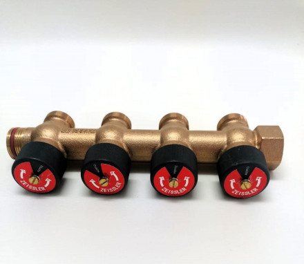 Коллектор TIM распределительный с регулировочными вентилями с функцией отключения 4 отвода 3/4"*3/4"EK ZSc.403.0504E