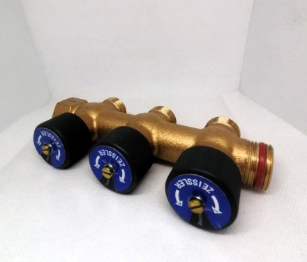 Коллектор TIM распределительный с регулировочными вентилями с функцией отключения 3 отвода 3/4"*3/4"EK ZSc.403.0503E