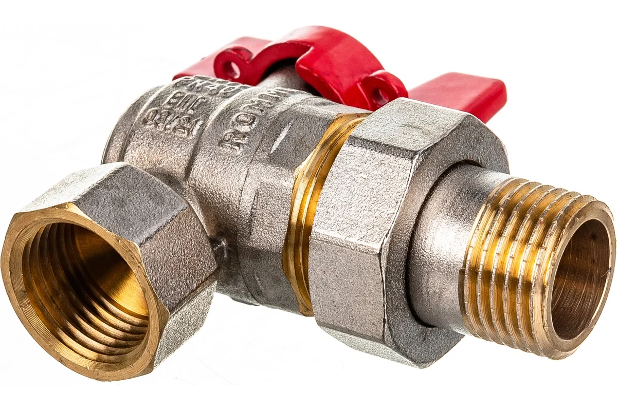 Кран Rommer шаровой 1/2" полнопроходной угловой с американкой ВН/НР RBV-0006-0610215