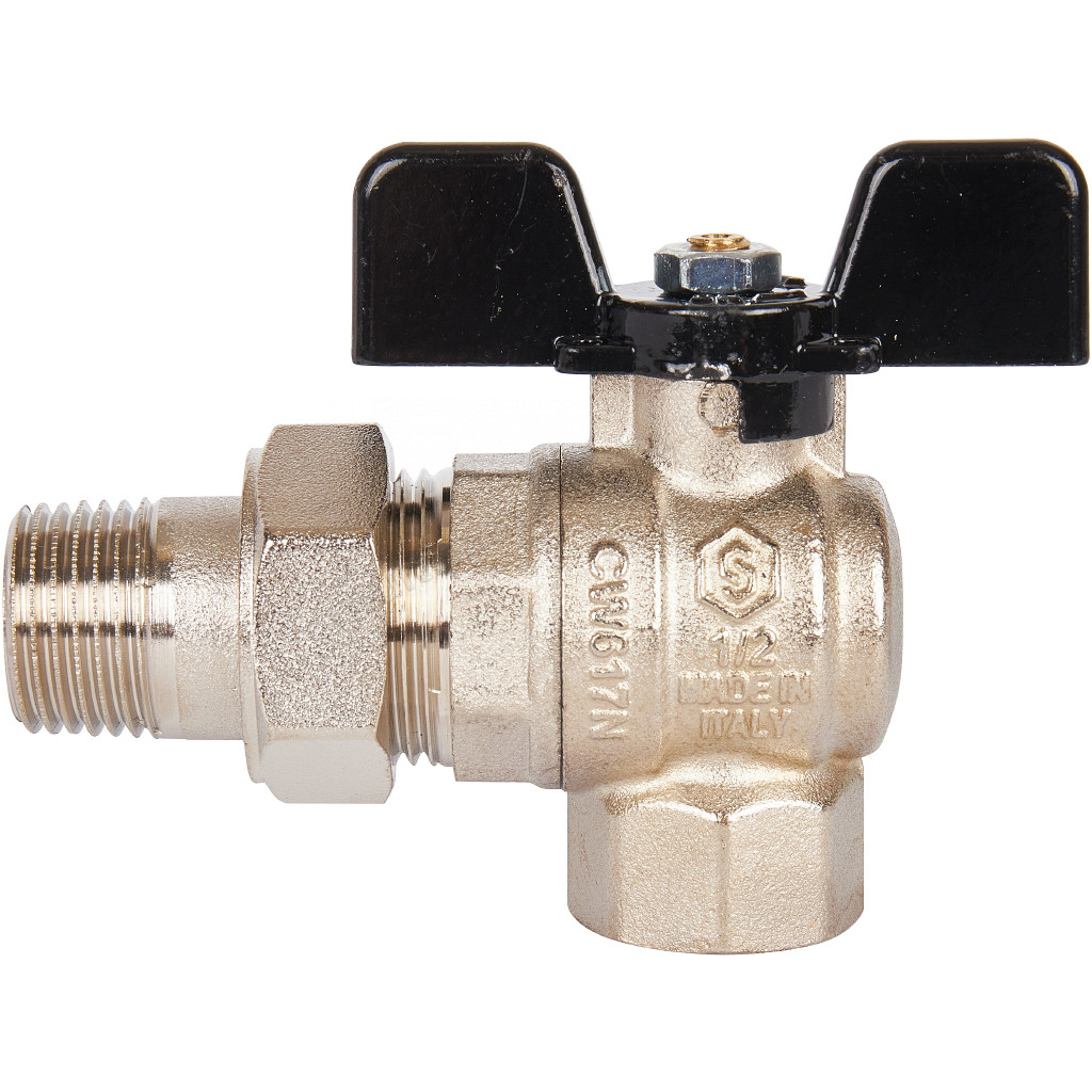 Кран Stout шаровой угловой с американкой полнопроходной бабочка 1/2" SVB-0008-000015
