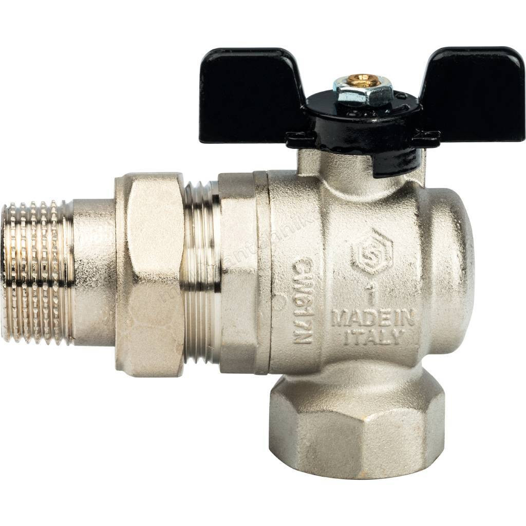 Кран Stout шаровой угловой с американкой полнопроходной бабочка 1" SVB-0008-000025