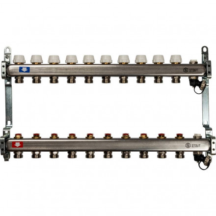 Коллектор STOUT из нерж.стали без расх-ров, с клапаном вып. воздуха и сливом 10 вых. SMS-0932-000010