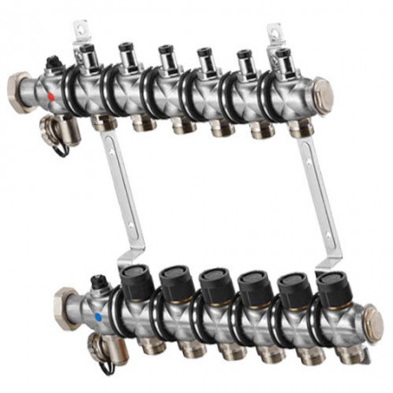 Гребенка Oventrop "Multidis SF" 1" для радиаторного отопления на 6 контуров, из нерж.стали 1404556
