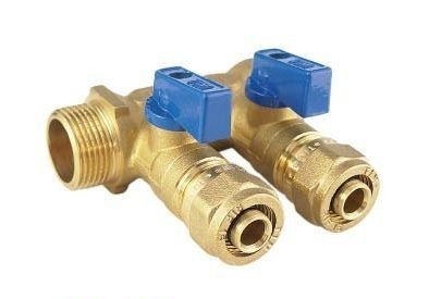 Сантехнический коллектор с шаровыми кранами TIM 1" - ф 20 цанга / 2вых., 200-1(2)-20