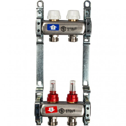Коллектор STOUT из нержавеющей стали с расходомерами 2 вых. SMS 0917 000002