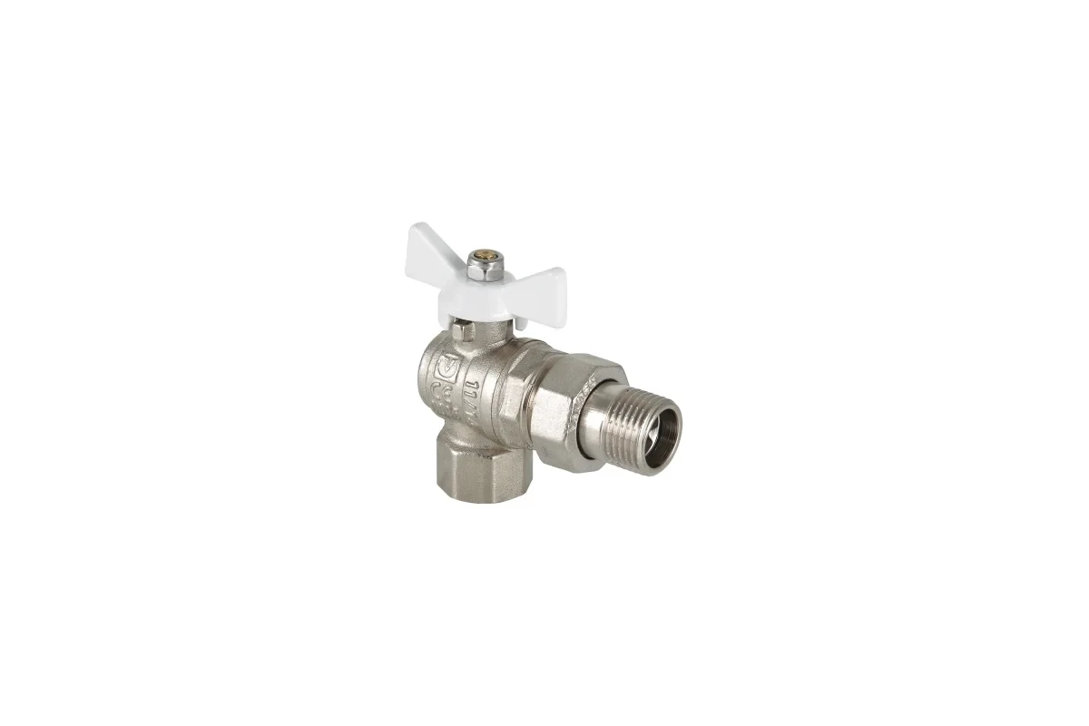Шаровый кран VALTEC BASE угловой с полусгоном, 3/4 внутренняя-наружная, белая рукоятка VT.228.NW.05
