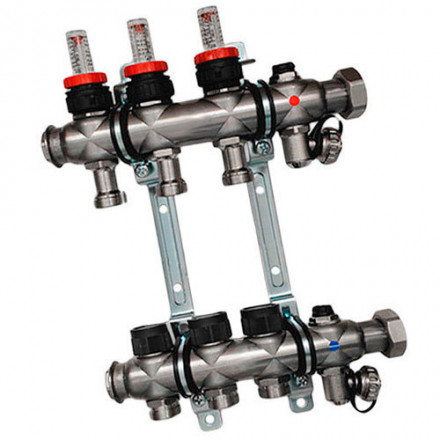 Гребенка Oventrop "Multidis SF" 1" для радиаторного отопления с ротаметрами на 3 контура, из нерж.стали 1404353