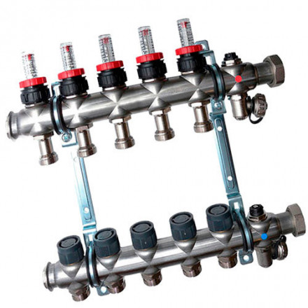 Гребенка Oventrop "Multidis SF" 1" для радиаторного отопления с ротаметрами на 5 контуров, из нерж.стали 1404355