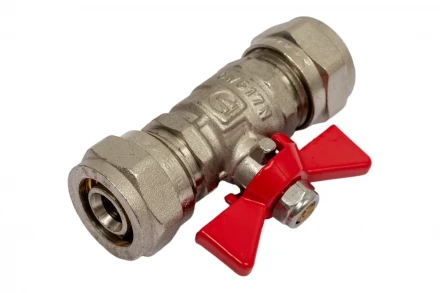 Шаровый кран с обжимным соединением VALTEC 16, рукоятка бабочка VT.343.N.1616