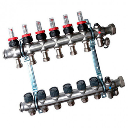 Гребенка Oventrop "Multidis SF" 1" для радиаторного отопления с ротаметрами на 6 контуров, из нерж.стали 1404356