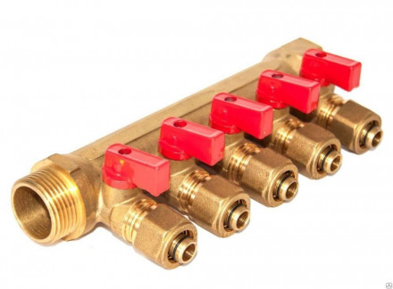 Коллектор с шаровыми кранами 3/4" х 16 ц- 6 вых. 200-3/4(6)R