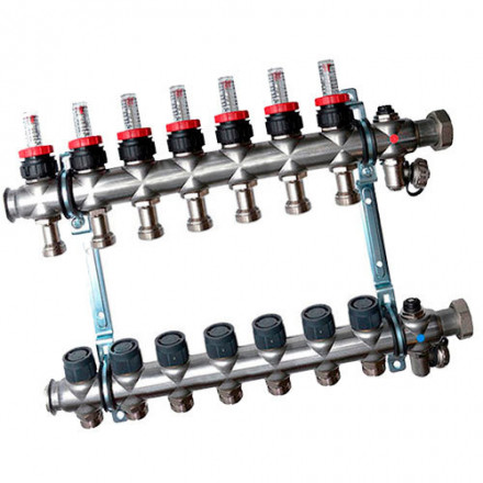 Гребенка Oventrop "Multidis SF" 1" для радиаторного отопления с ротаметрами на 7 контуров, из нерж.стали 1404357