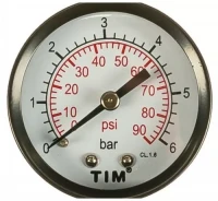Манометр TIM 1/4" 6 бар аксиальный Y-50T-6