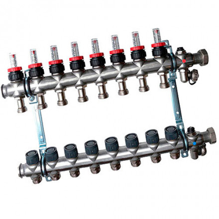 Гребенка Oventrop "Multidis SF" 1" для радиаторного отопления с ротаметрами на 8 контуров, из нерж.стали 1404358