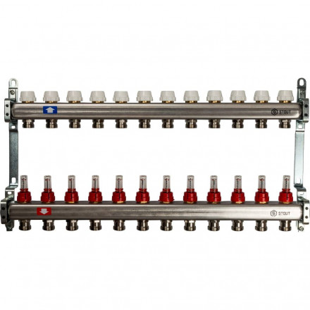 Коллектор STOUT из нержавеющей стали с расходомерами 12 вых. SMS 0917 000012