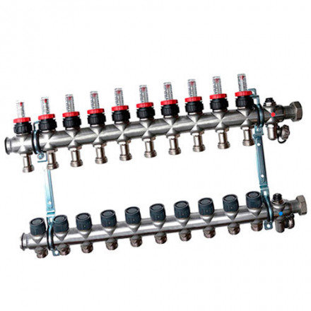 Гребенка Oventrop "Multidis SF" 1" для радиаторного отопления с ротаметрами на 10 контуров, из нерж.стали 1404360