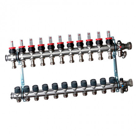 Гребенка Oventrop "Multidis SF" 1" для радиаторного отопления с ротаметрами на 11 контуров, из нерж.стали 1404361