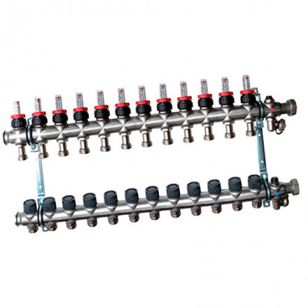 Гребенка Oventrop "Multidis SF" 1" для радиаторного отопления с ротаметрами на 12 контуров, из нерж.стали 1404362