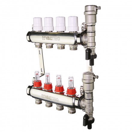 Коллекторная группа со встр. расходомерами и с регулирующими клапанами в сборе 1"х3/4" евроконус 6 вых. нерж. сталь Valtec VTc.589.EMNX.0606 вид 3