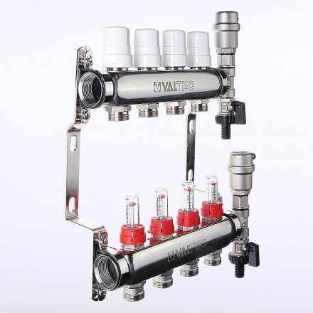 Коллекторная группа со встр. расходомерами и с регулирующими клапанами в сборе 1"х3/4" евроконус 6 вых. нерж. сталь Valtec VTc.589.EMNX.0606 вид 2