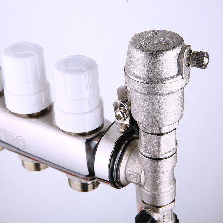 Коллекторная группа со встр. расходомерами и с регулирующими клапанами в сборе 1"х3/4" евроконус 6 вых. нерж. сталь Valtec VTc.589.EMNX.0606 вид 4