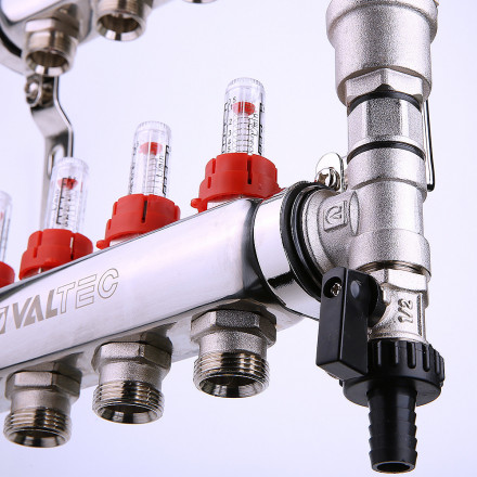 Коллекторная группа со встр. расходомерами и с регулирующими клапанами в сборе 1"х3/4" евроконус 8 вых. нерж. сталь Valtec VTc.589.EMNX.0608 вид 7