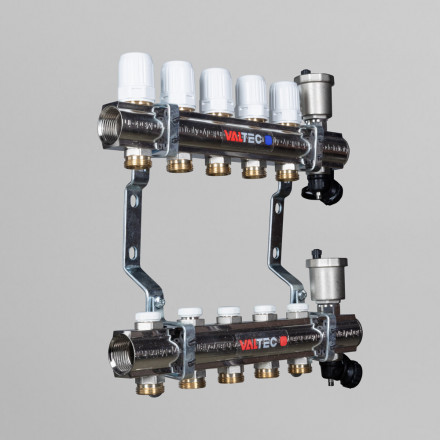 Коллекторная группа с регулирующими и балансировочными клапанами в сборе 1"х3/4" евроконус 9 вых. латунь Valtec VTc.594.EMNX.0609 вид 3