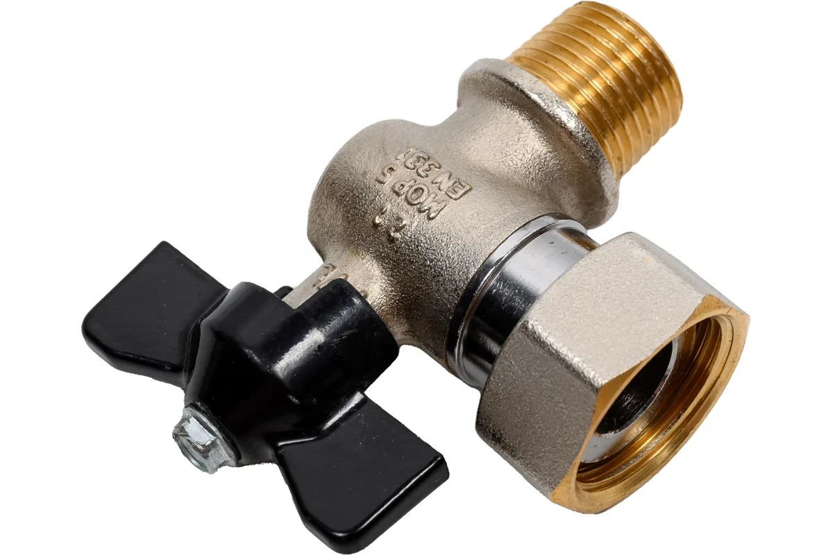Кран Stout шаровой с накидной гайкой угловой с прокладкой FASIT бабочка 1/2"x3/4" SVB-0010-001520