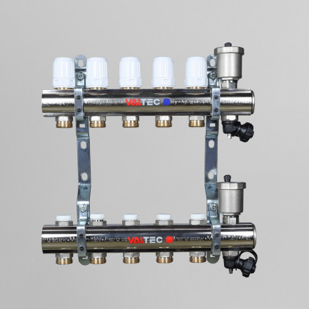 Коллекторная группа с регулирующими и балансировочными клапанами в сборе 1"х3/4" евроконус 11 вых. латунь Valtec VTc.594.EMNX.0611 вид 3