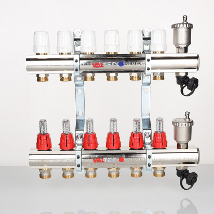 Коллекторная группа Valtec со встр. расходомерами и регулирующими клапанами в сборе 1"х3/4" евроконус 3 вых. латунь VTc.596.EMNX.0603 вид 7