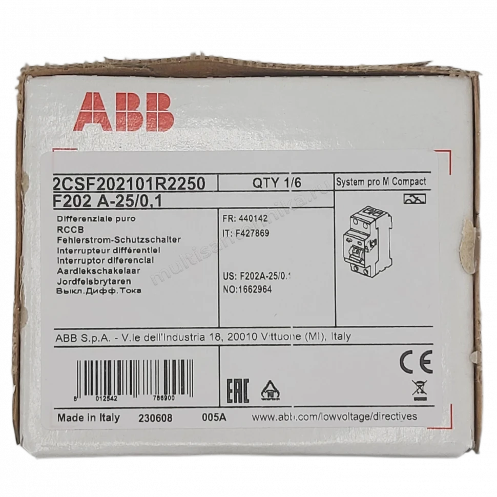 УЗО ABB 2 модуля F202 A-25/0.1 2CSF202101R2250