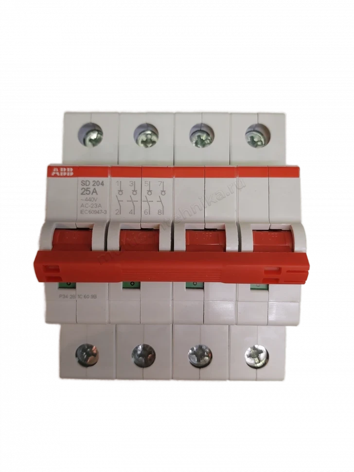 Рубильник ABB 4-полюсный SD204/25 красный рычаг 2CDD284101R0025