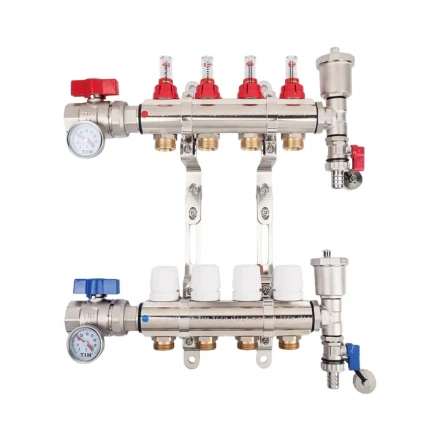 Коллекторная группа TIM со встр. р-мерами латунь в сборе 1"х3/4" 9 вых. KA009