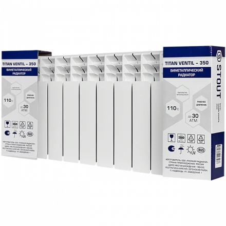 Биметаллический радиатор STOUT Titan 350 10 секции нижнее правое подключение SRB-3320-035010